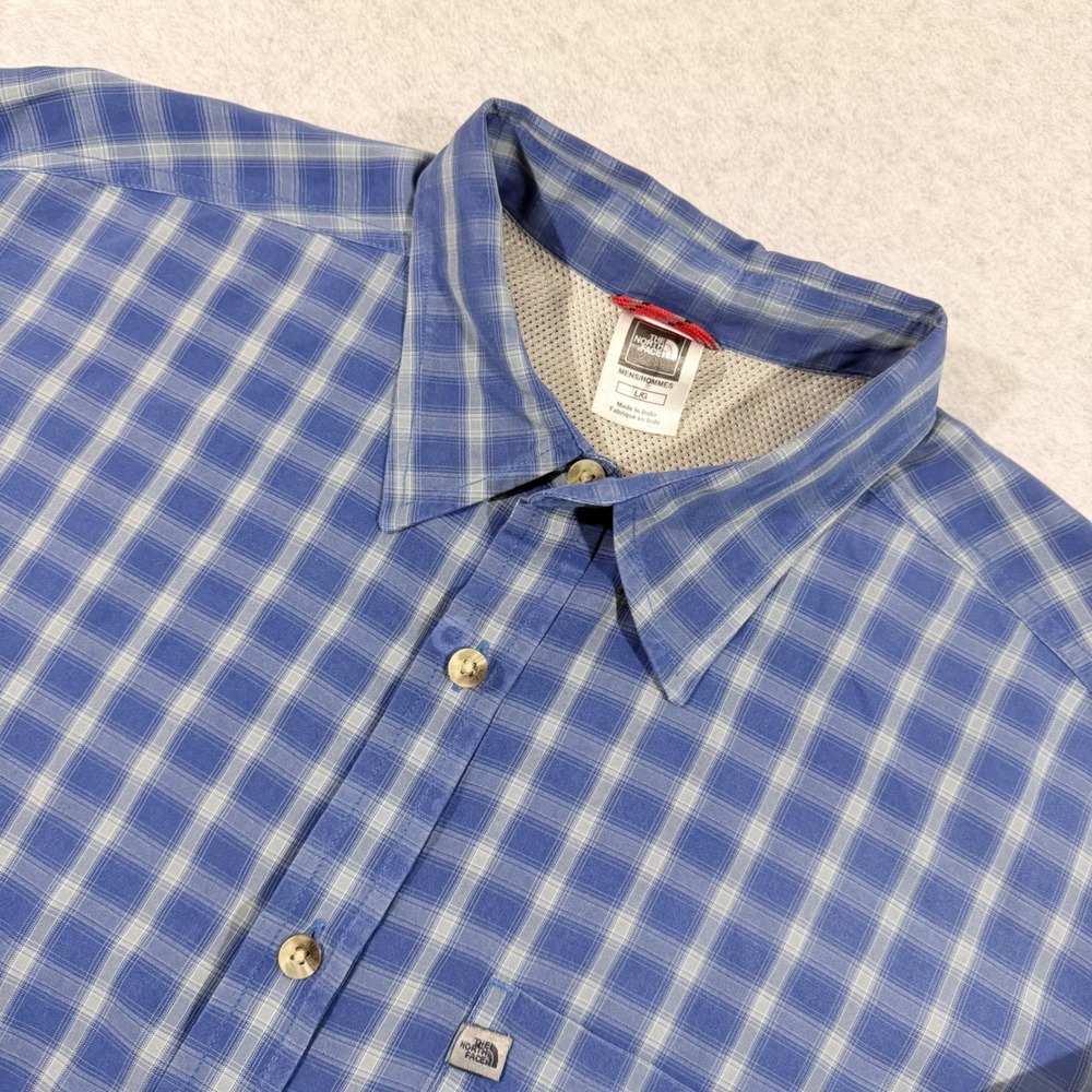 The North Face‎ Button Down Mens L Blue Plaid Long Sleeve AB5E Hiking Shirt - Picture 2 of 9